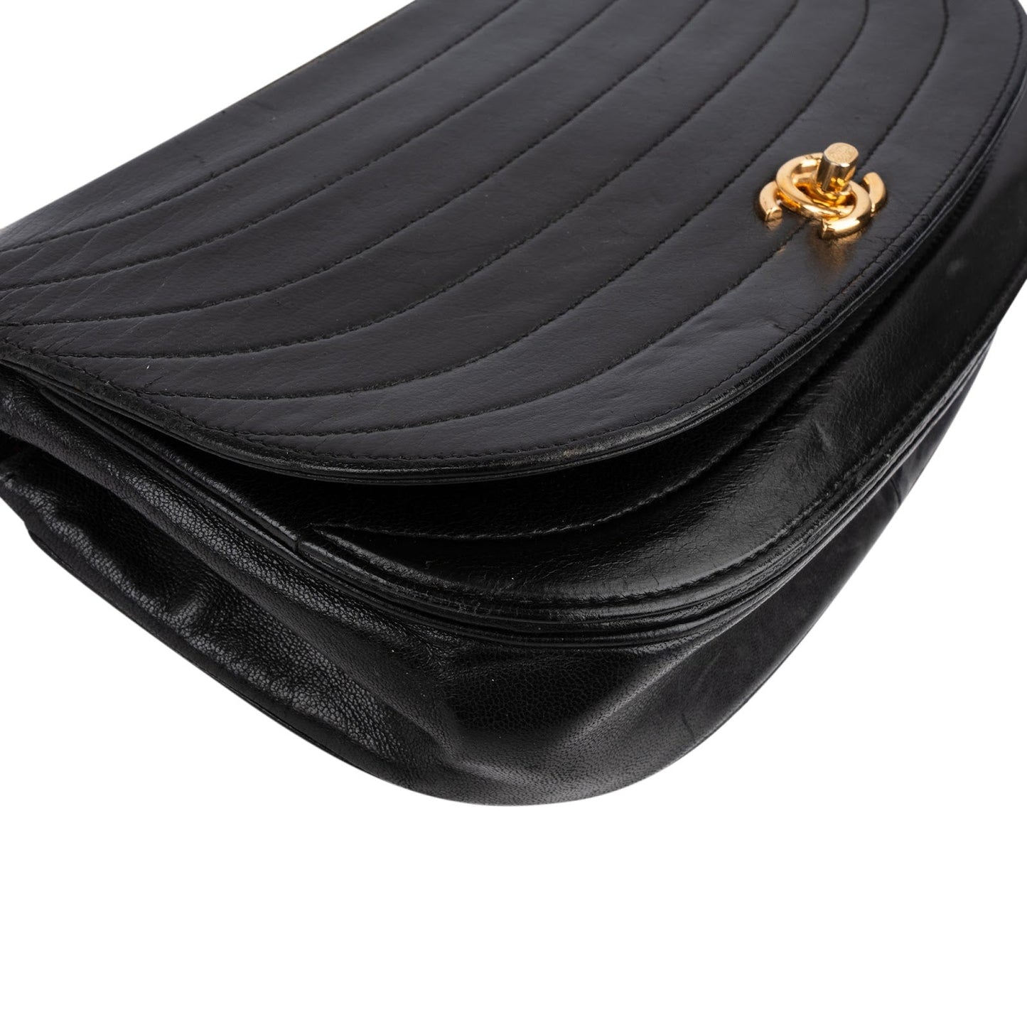 Chanel Quilted Lambskin Half Moon 24K Gold Single Flap Shoulder Bag