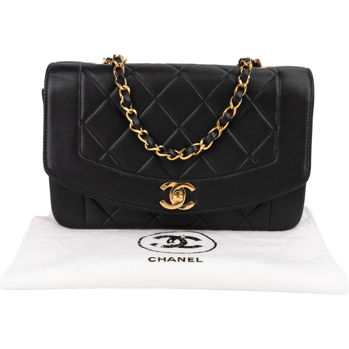Chanel Quilted Lambskin Diana 24K Gold Single Flap Crossbody Bag