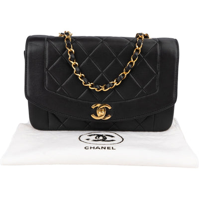 Chanel Quilted Lambskin Diana 24K Gold Single Flap Crossbody Bag