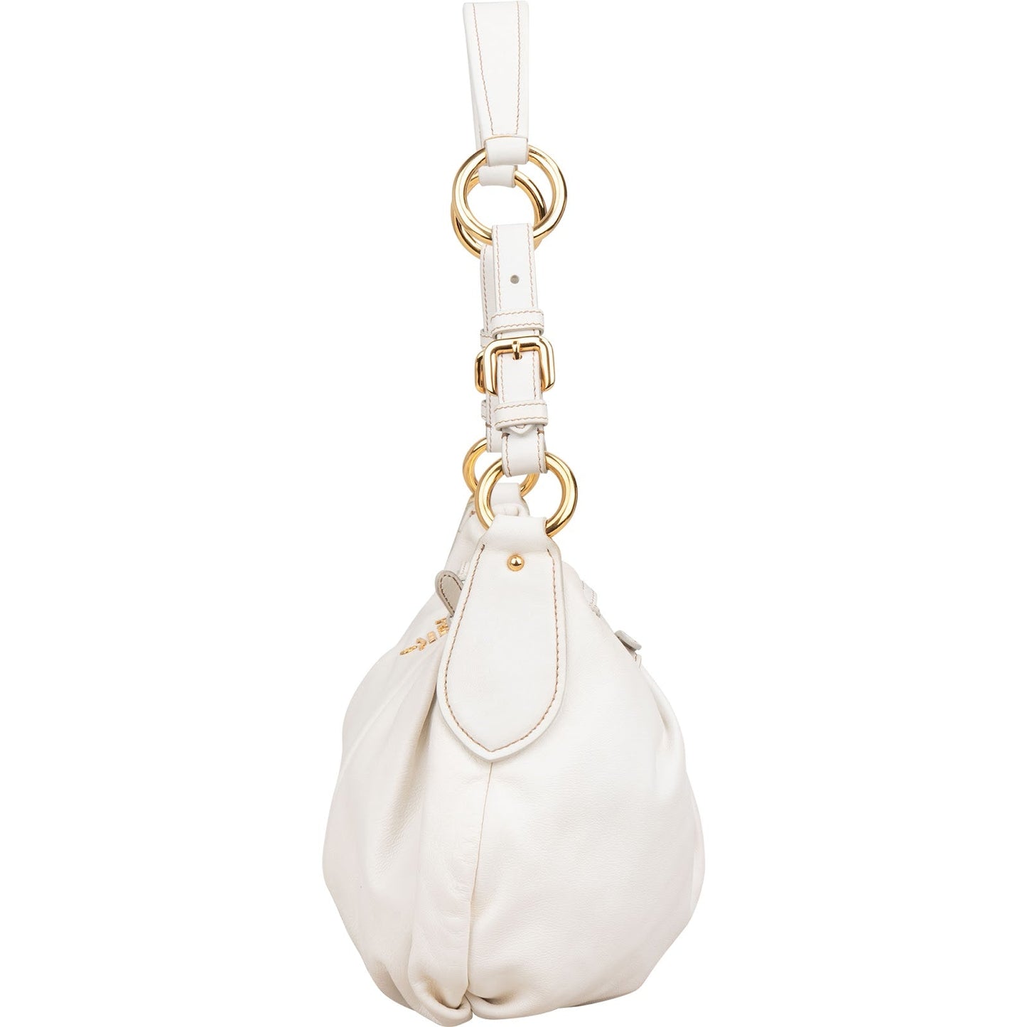 Prada White Soft Calf Leather Ruched Shoulder Bag