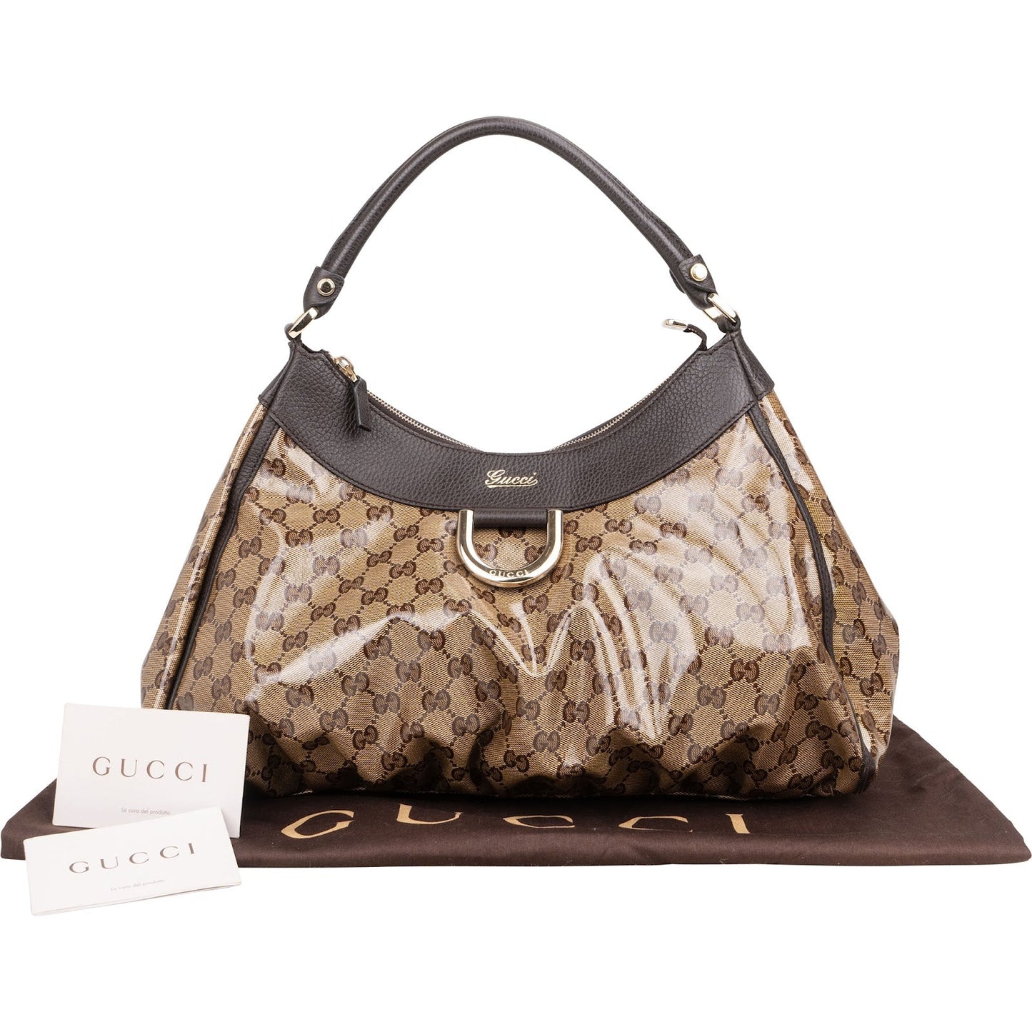 Gucci Monogram GG Crystal Abbey D-Ring Hobo Shoulder Bag