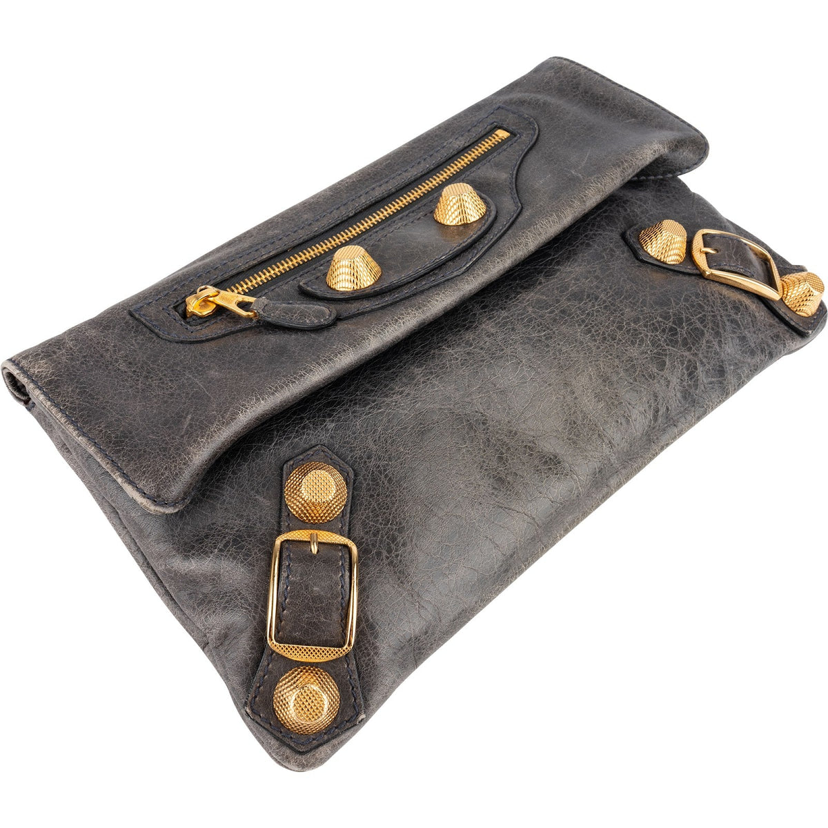 Balenciaga Grey Blue Leather GHW Envelope City Clutch
