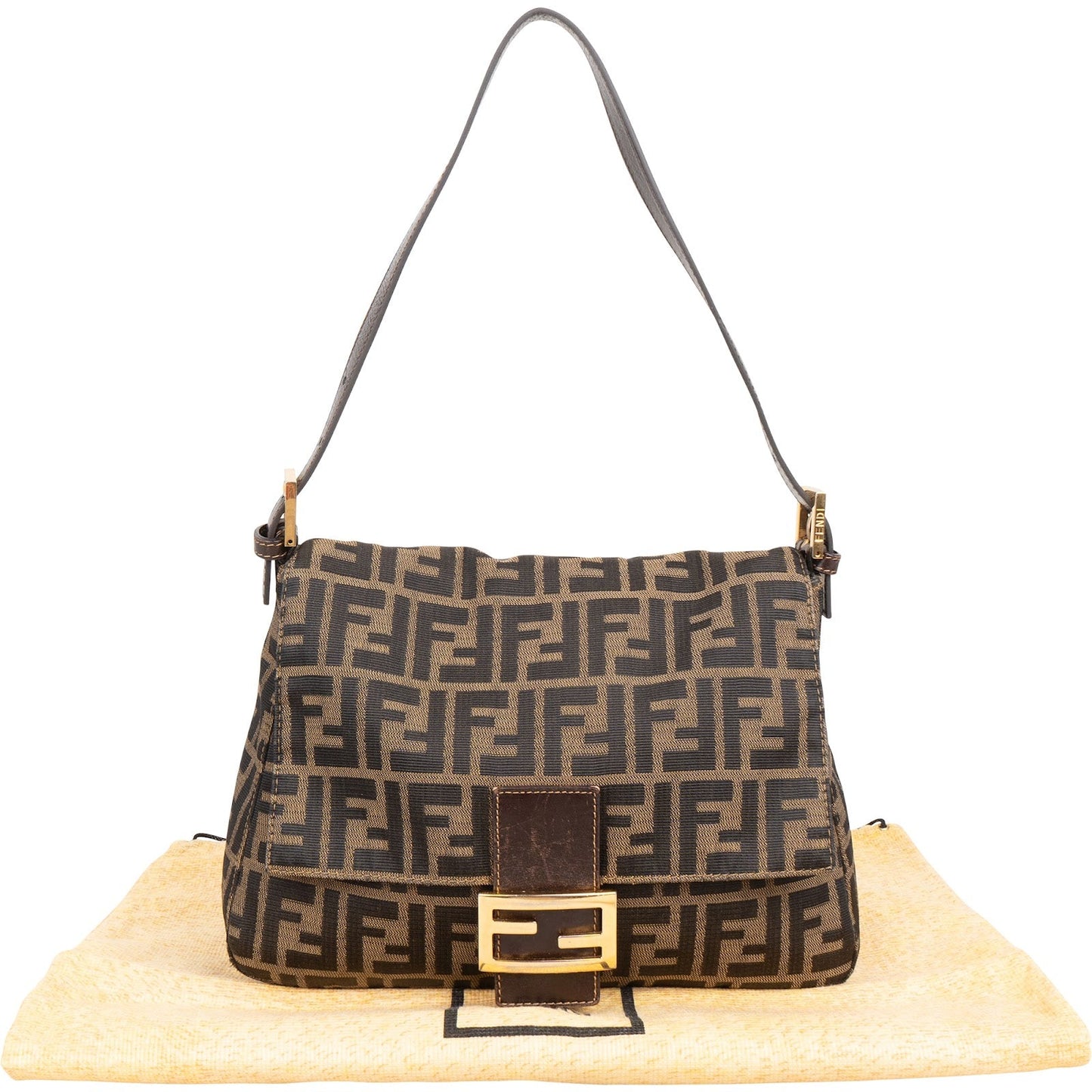 Fendi Monogram FF Zucca Canvas Baguette Mamma Hobo Shoulder Bag