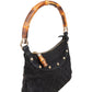 Gucci Black Monogram  GG  Bamboo Studded Hobo Handbag