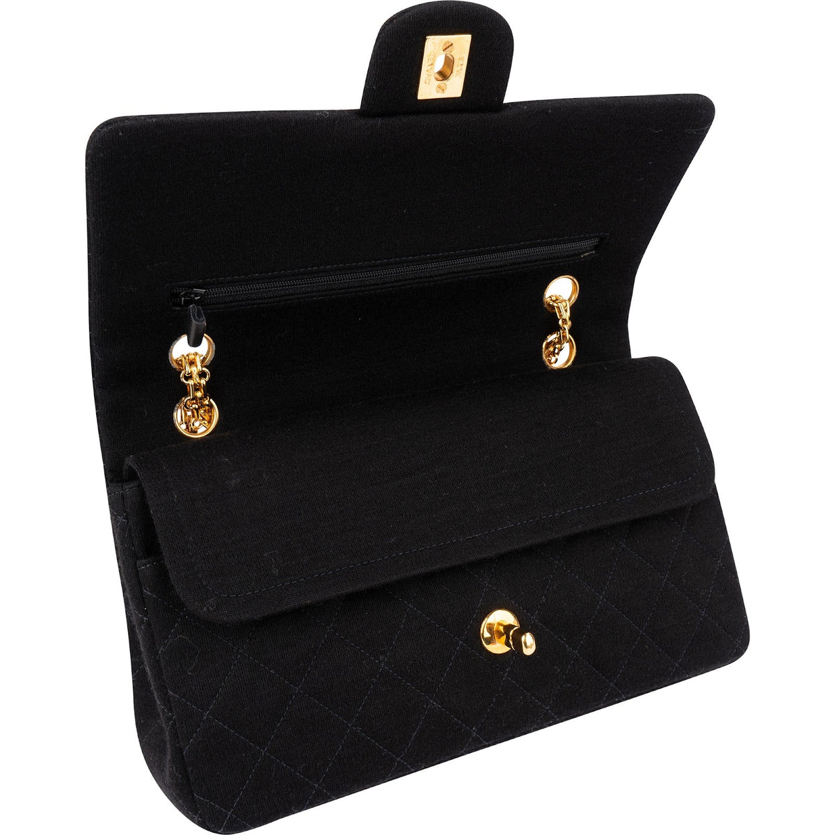 Chanel Quilted Jersey 24K Gold Medium Double Flap Crossbody Bag