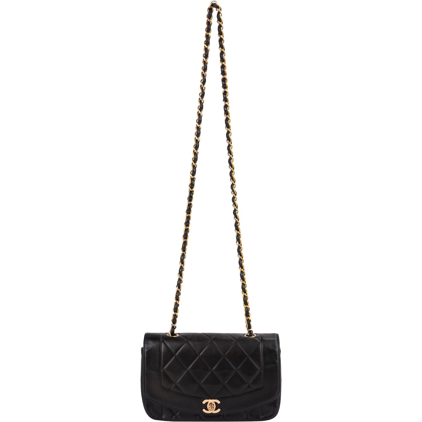 Chanel Quilted Lambskin 24K Gold Diana Single Flap Crossbody Bag