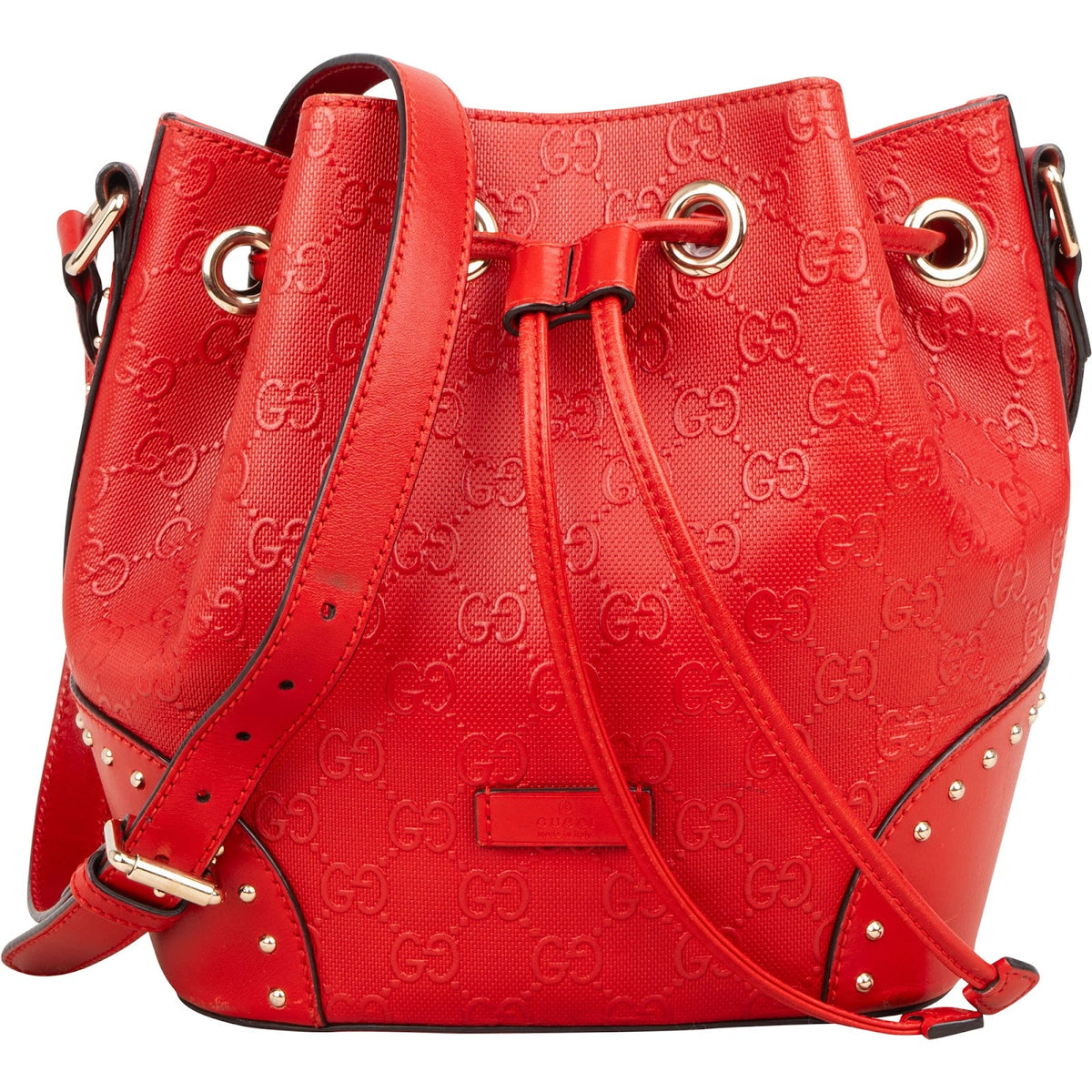 Gucci Guccissima Leather Studded Bucket Crossbody Bag