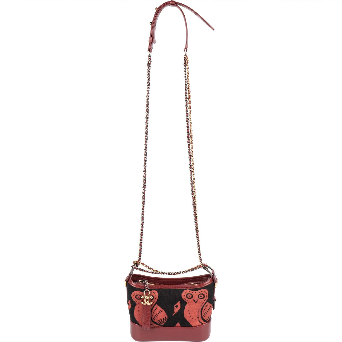 Chanel Owl Motif Wool & Calfskin Gabrielle Bicolor Chain Small Crossbody Bag