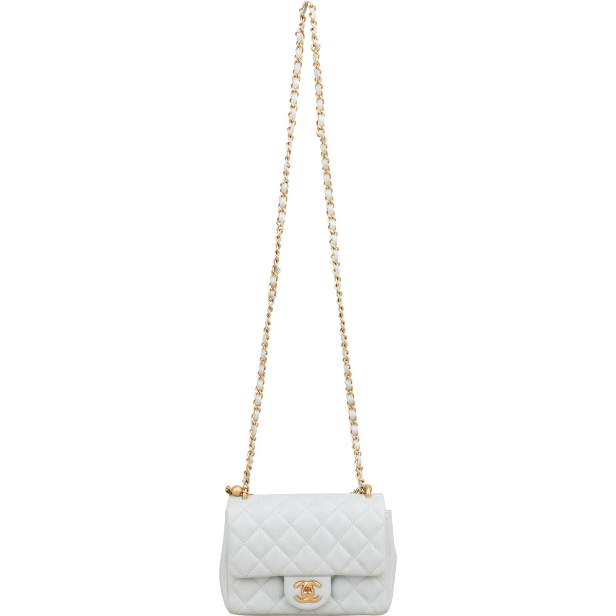 Chanel Quilted Lambskin Mini Single Flap Pearl Handle Crossbody Bag