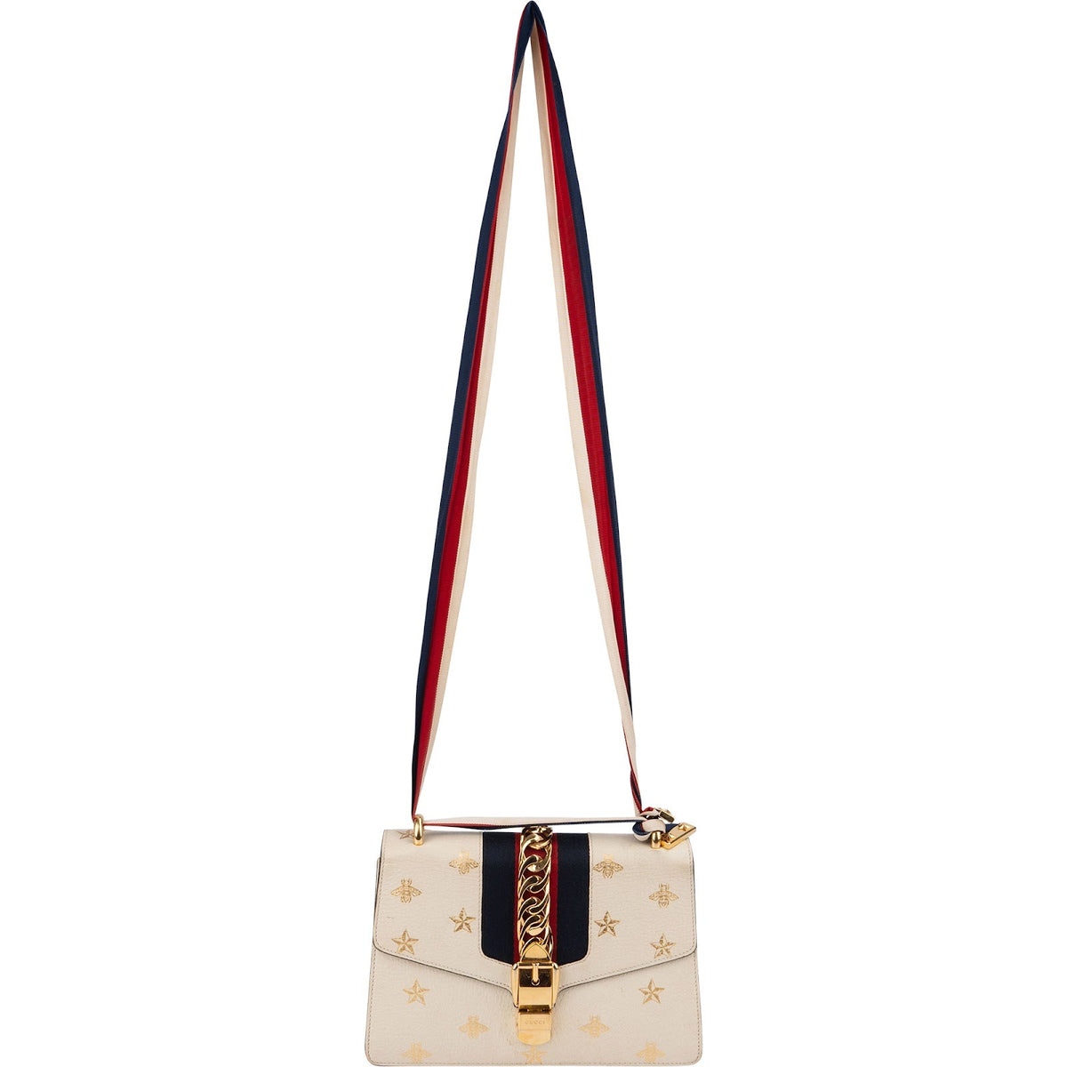 Gucci Grained Leather Sylvie Bee Star Web Crossbody Bag