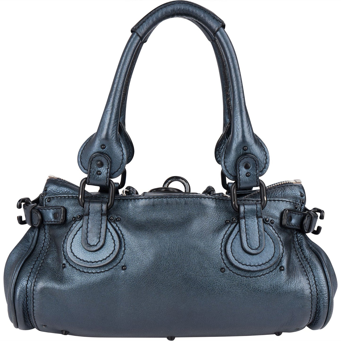 Chloé Blue Metallic Leather Paddington Satchel Handbag