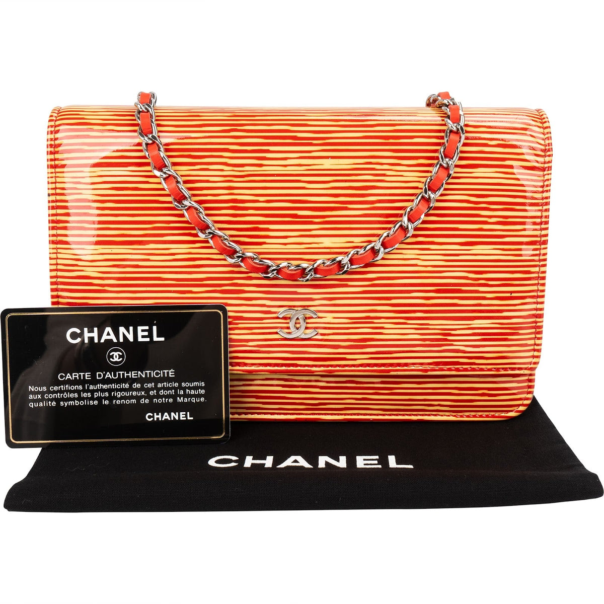 Chanel Striped Patent Leather Wallet on Chain Crossbody Bag