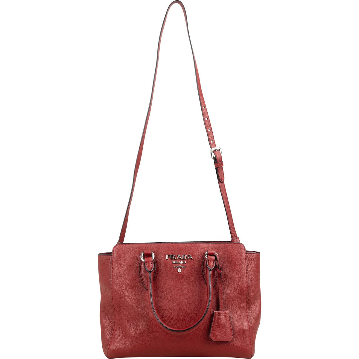 Prada Red Vitello Daino Leather Tote Handbag