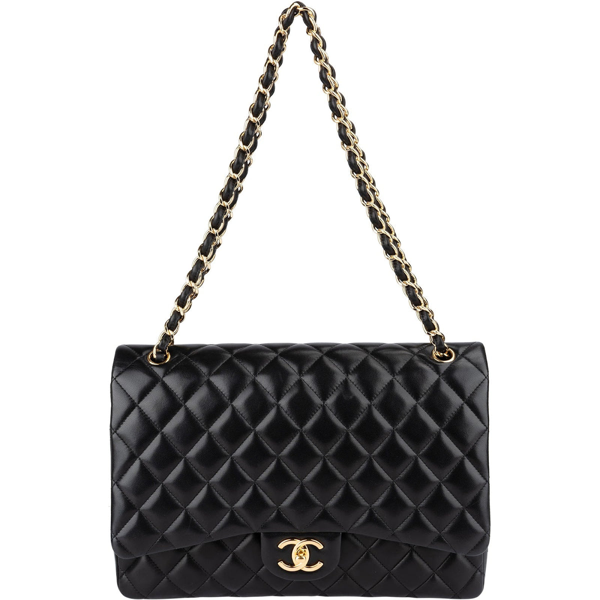 Chanel Quilted Lambskin Gold Maxi Double Flap Crossbody Bag