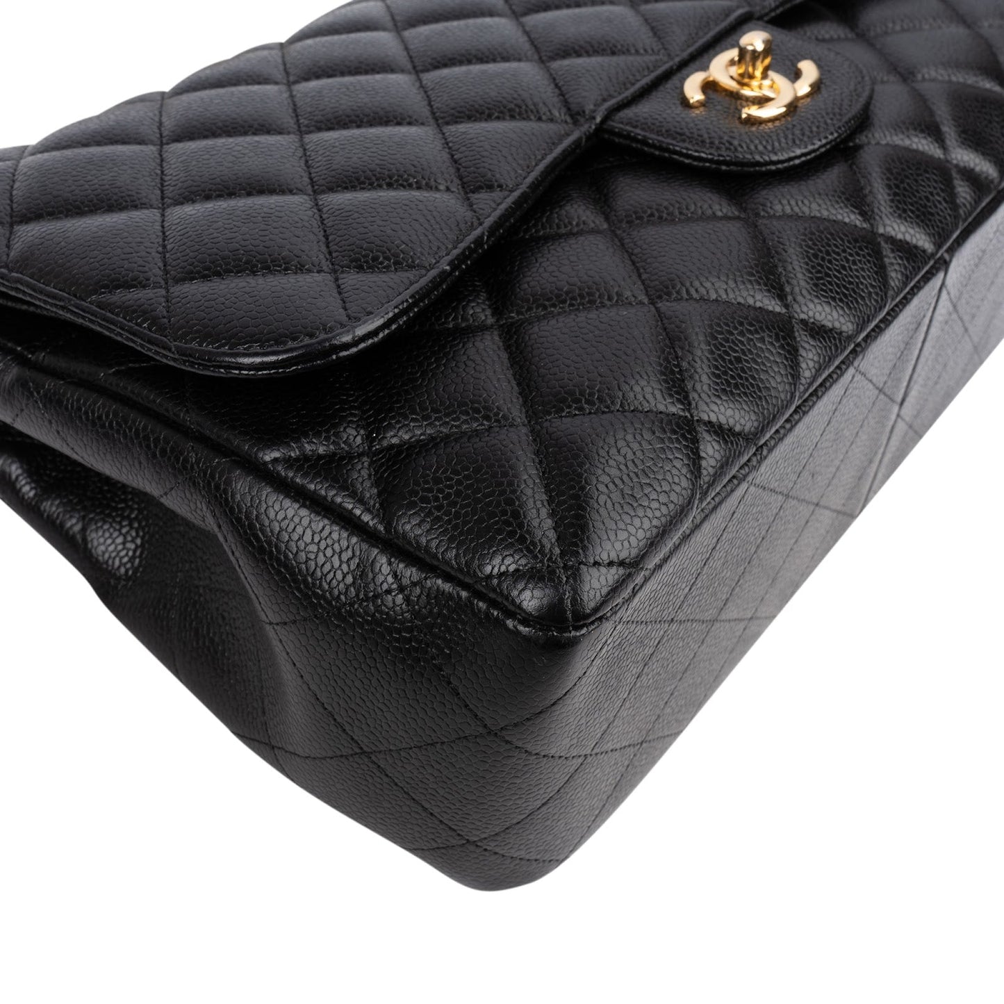 Chanel Caviar Leather Palladium Jumbo Double Flap Crossbody Bag