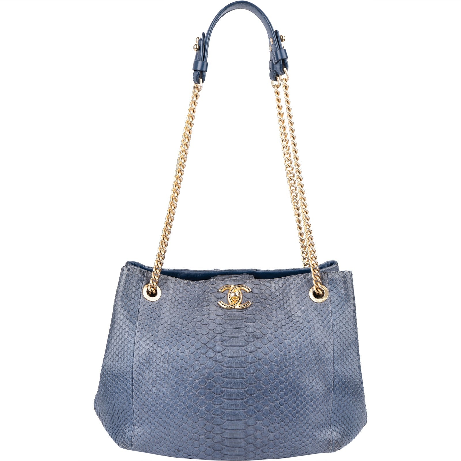 Chanel Bleu Python CC Shopping Tote Shoulder Bag