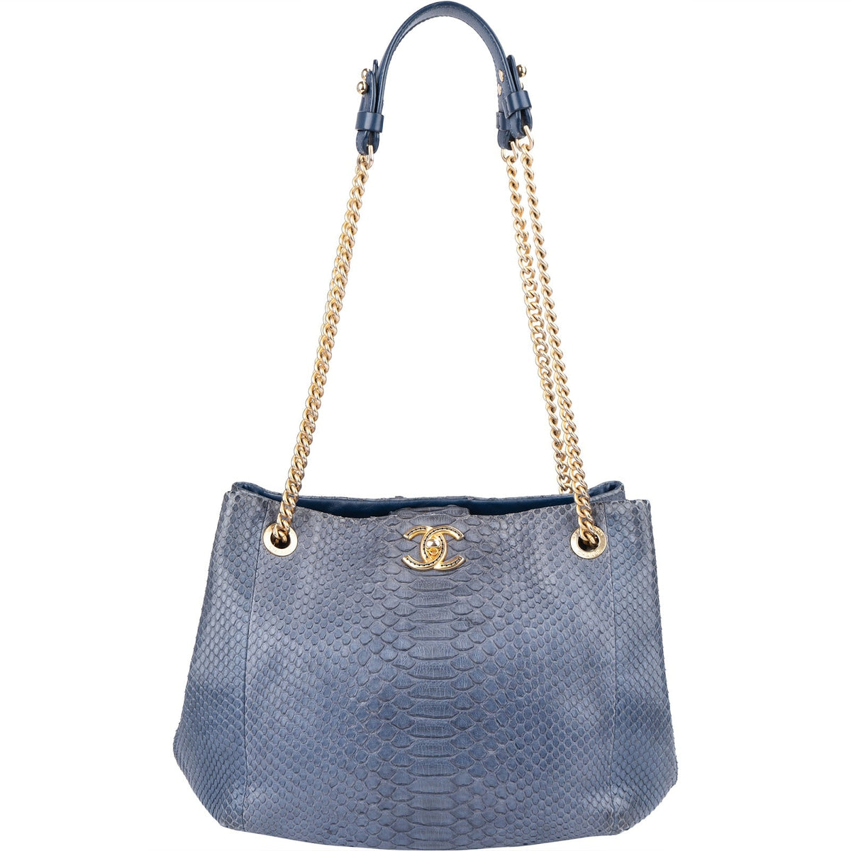 Chanel Bleu Python CC Shopping Tote Shoulder Bag