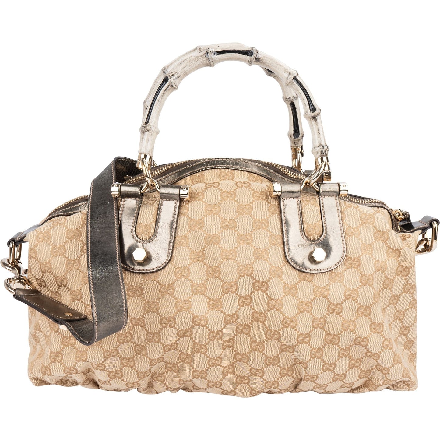 Gucci Monogram GG Bamboo Top Handle Handbag