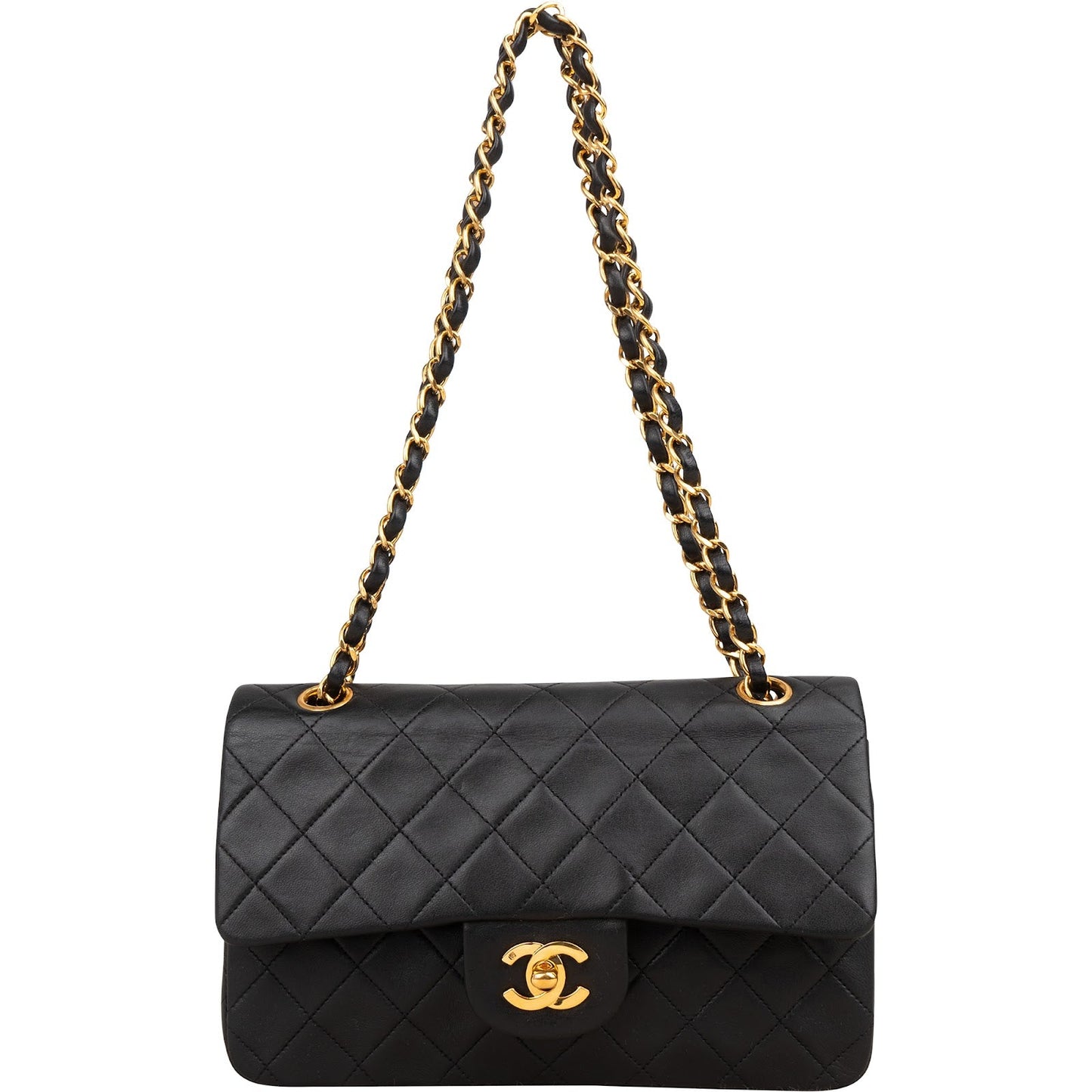 Chanel Quilted Lambskin Small 24K Gold Double Flap Shoulder Bag