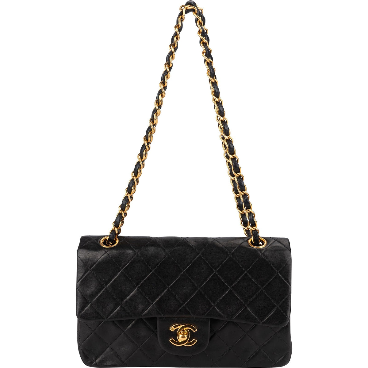 Chanel Quilted Lambskin 24K Gold Small Double Flap Shoulder Bag