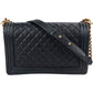 Chanel Quilted Navy Caviar Leather Large Boy Single Flap Crossbody Bag