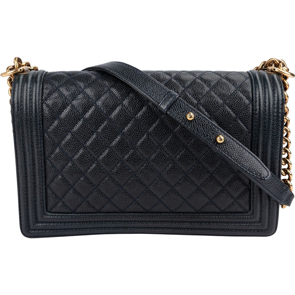 Chanel Quilted Navy Caviar Leather Large Boy Single Flap Crossbody Bag