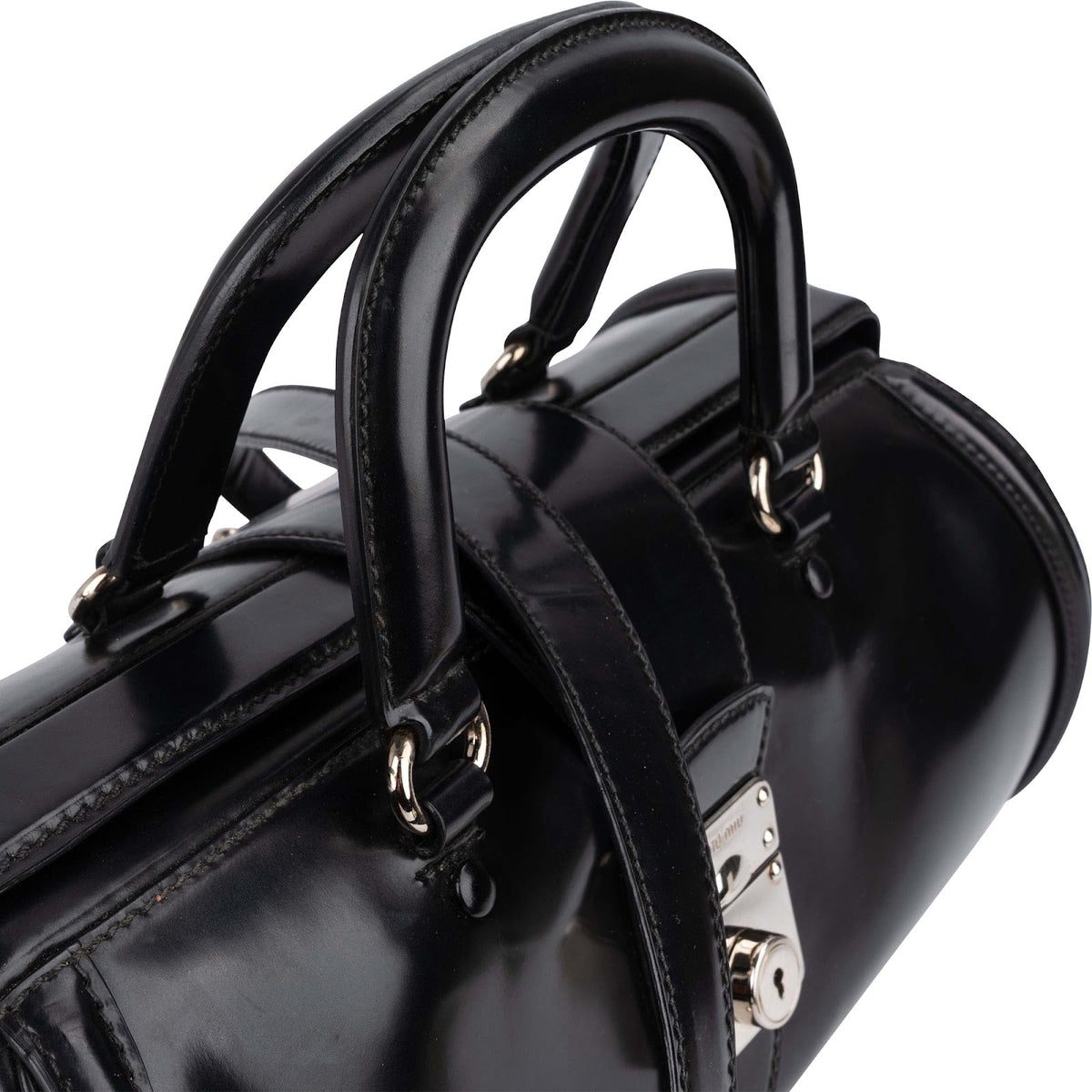 Miu Miu Spazzolato Leather Doctor Style Buckle Handbag