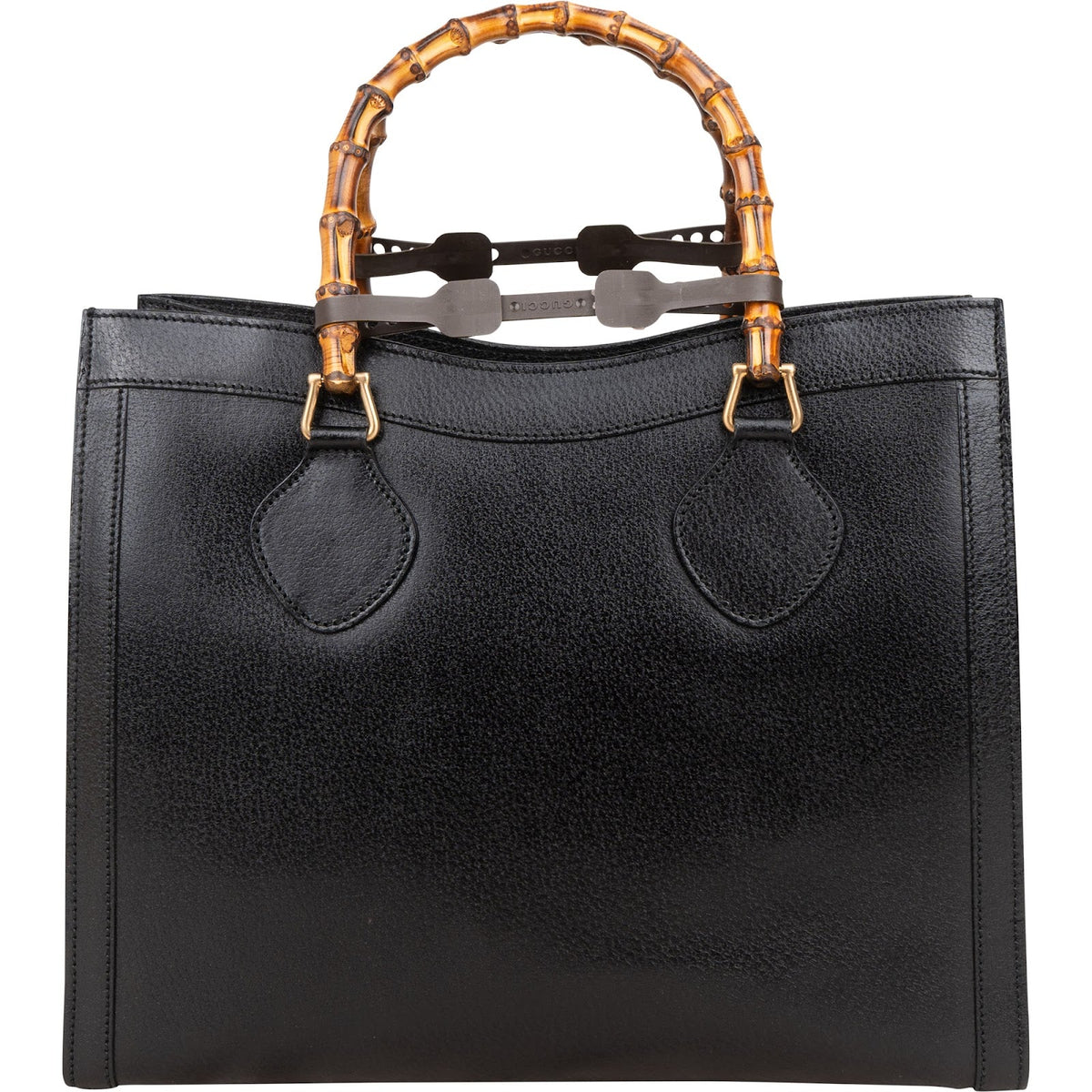 Gucci Black Leather Bamboo Handle Handbag