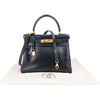 Hermès Blue Boxcalf Leather Kelly 28 Handbag