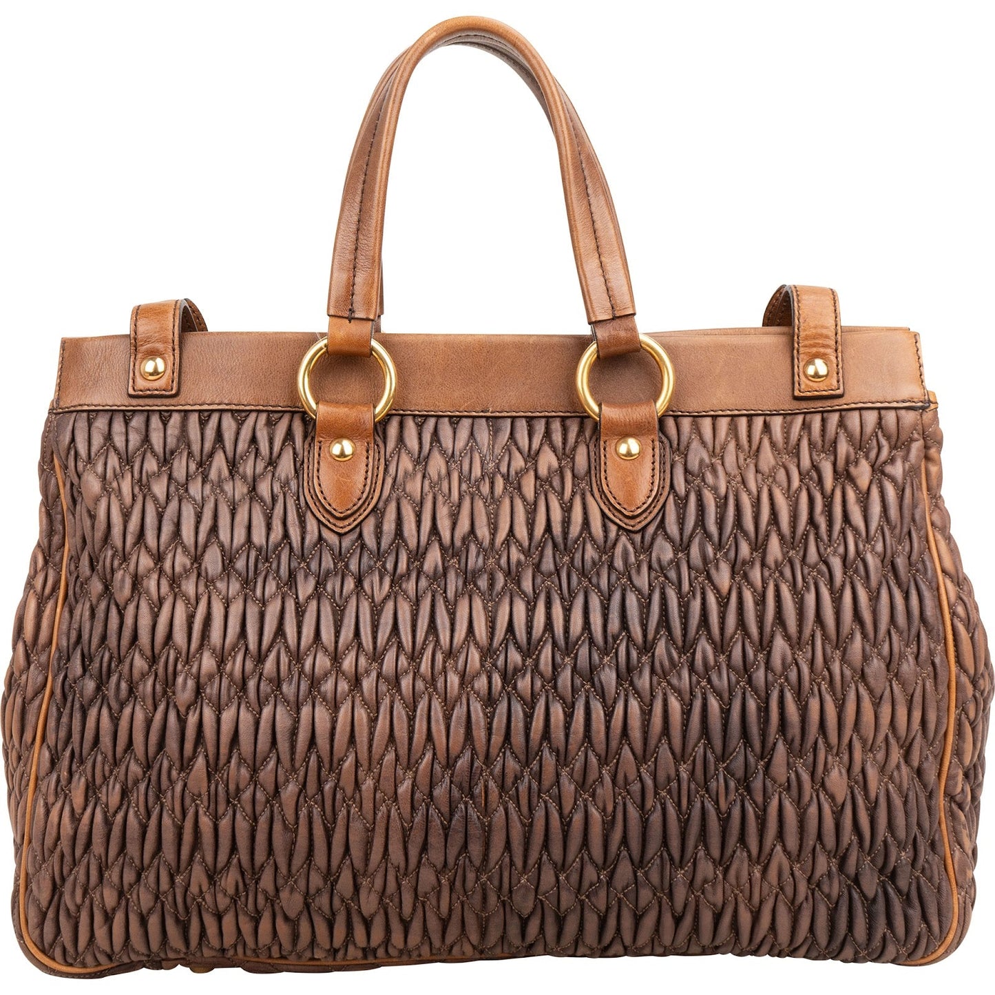 Miu Miu Matelassé Nappa Leather Bicolor Brown Tote Satchel Handbag