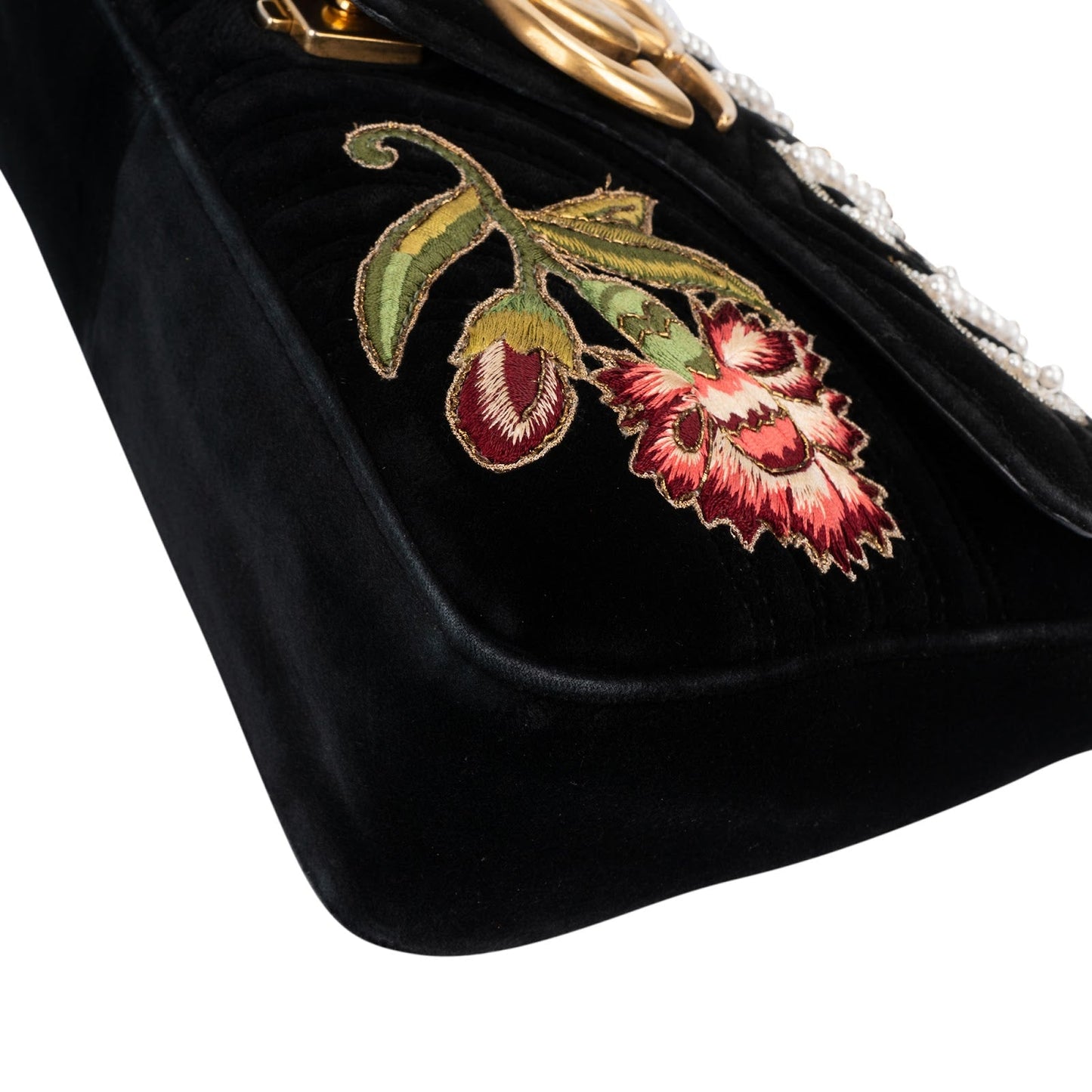 Gucci Monogram Velvet Small GG Marmont 'Loved' Embroidered Shoulder Crossbody Bag