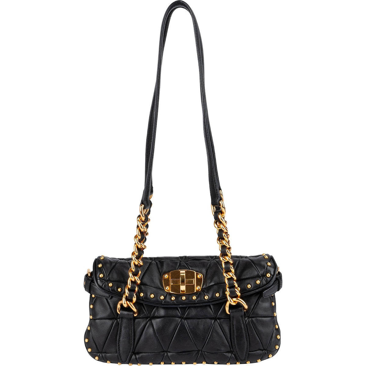 Miu Miu Quilted Leather Studded Turnlock Flap Shoulder Bag