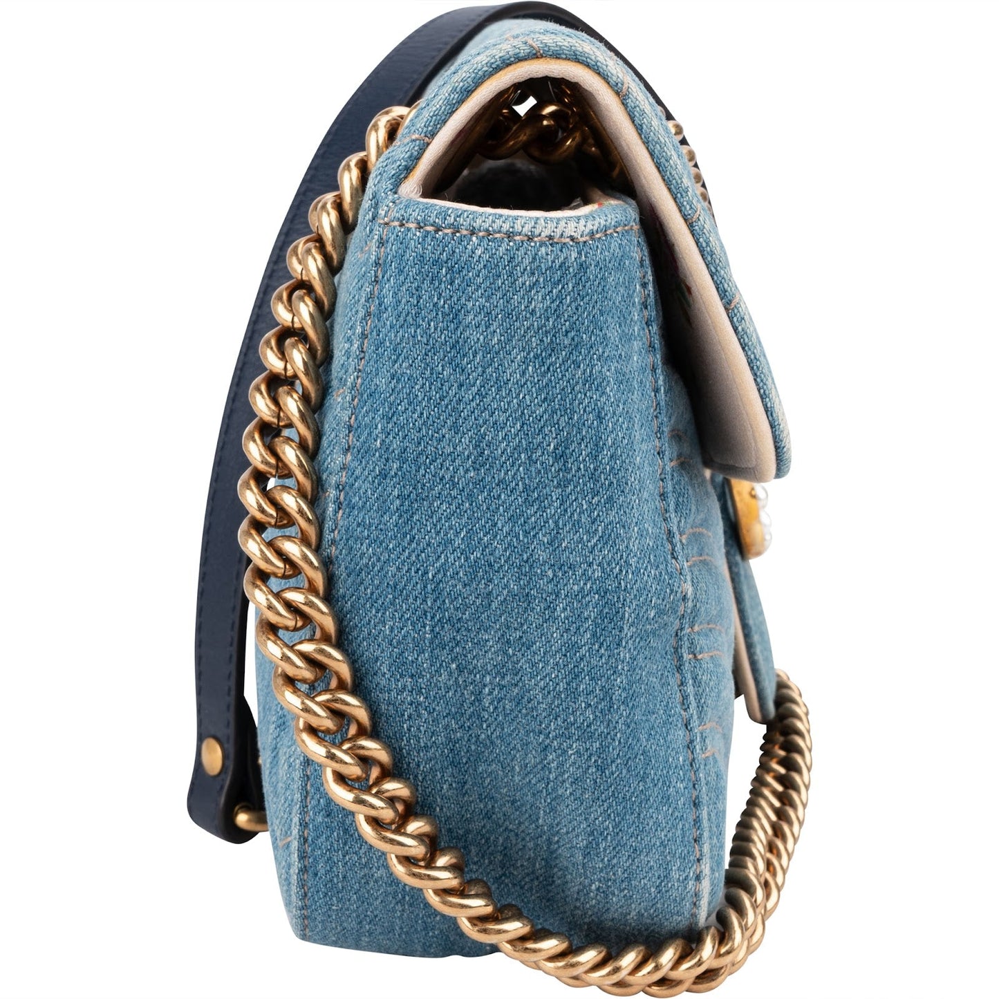 Gucci Denim Matelassé Denim Pearl GG Marmont Crossbody Bag