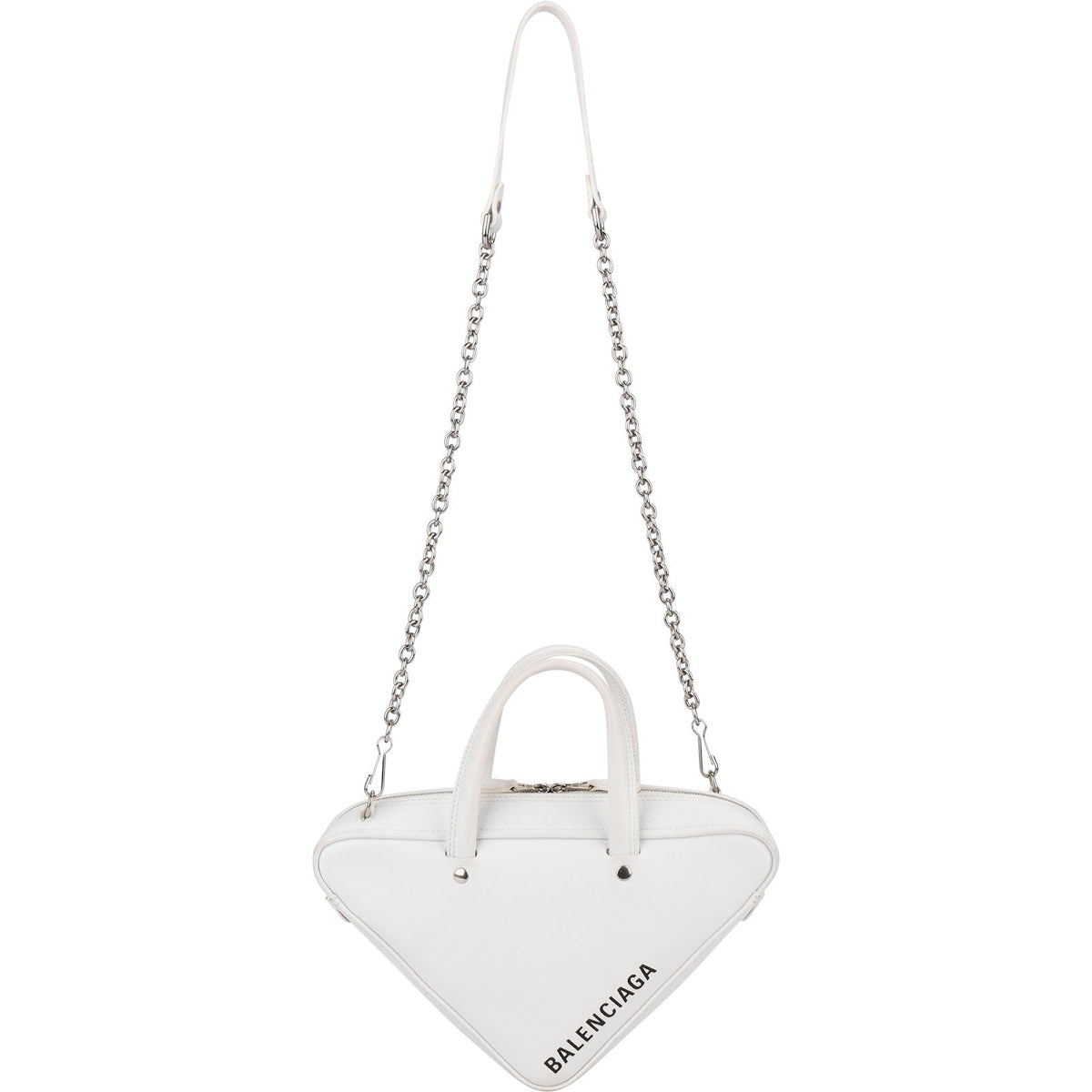 Balenciaga Triangle Duffle S aus weißem Leder – Ansicht 8