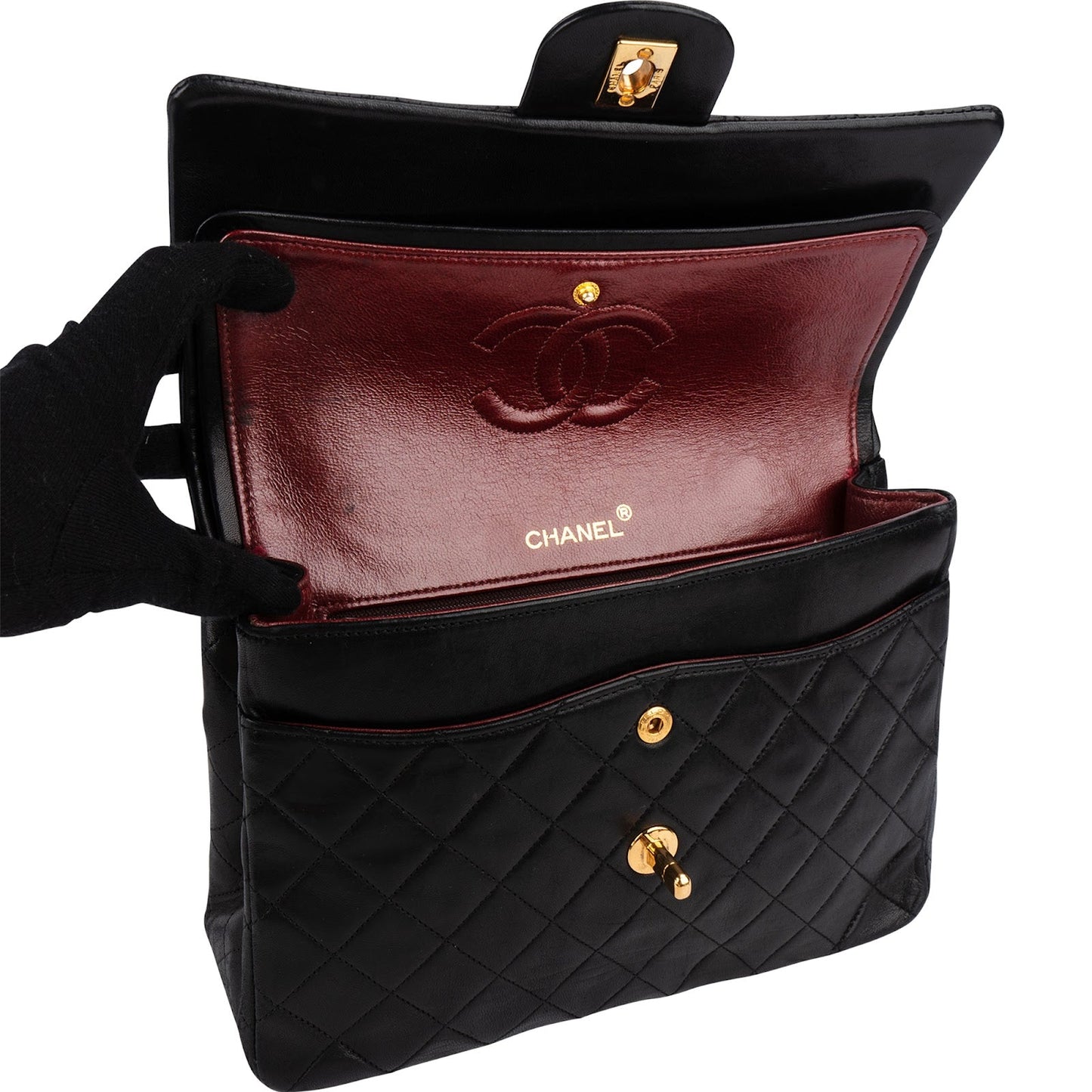 Chanel Quilted Lambskin 24K Gold Double Flap Shoulder Bag