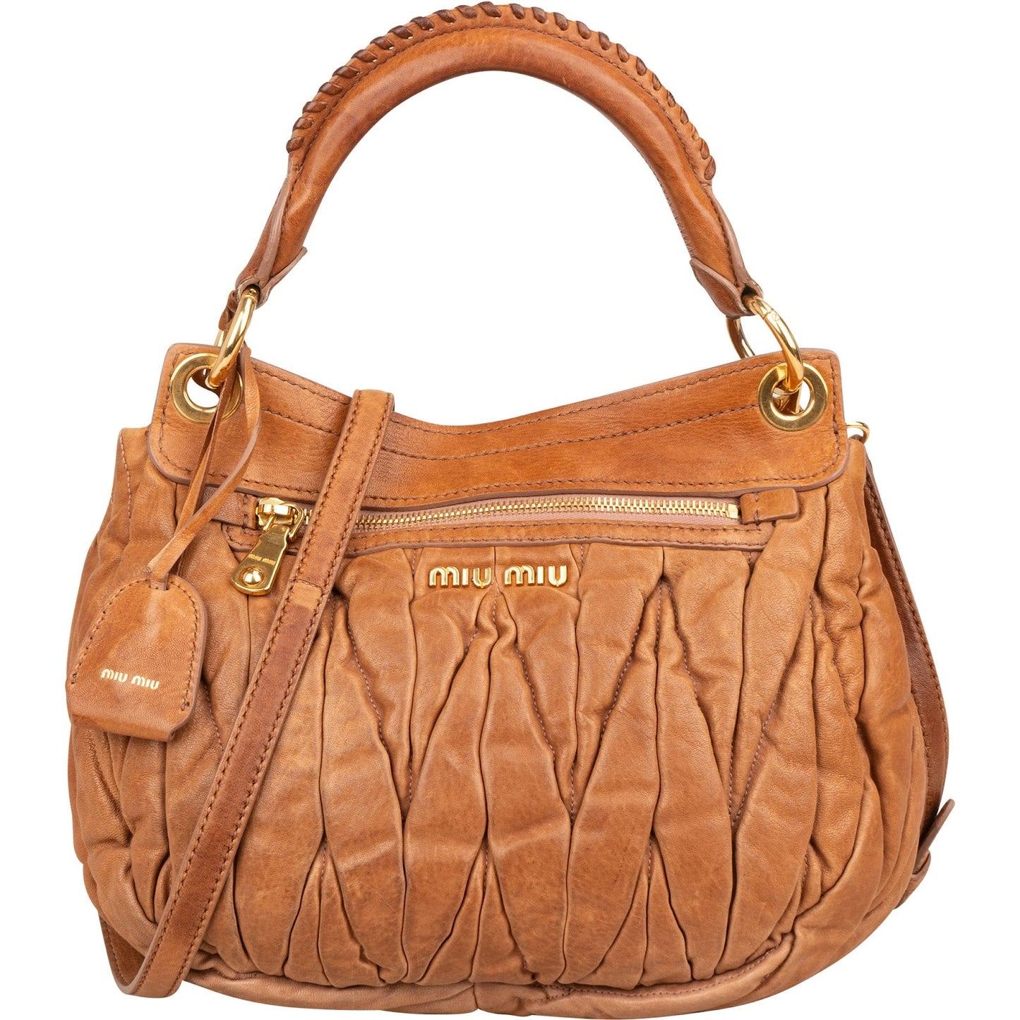 Miu Miu Brown Matelasse Leather Coffer City Handbag