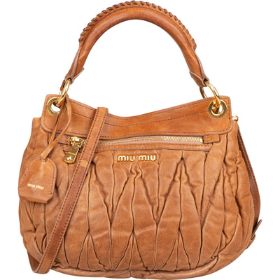 Miu Miu Brown Matelasse Leather Coffer City Handbag