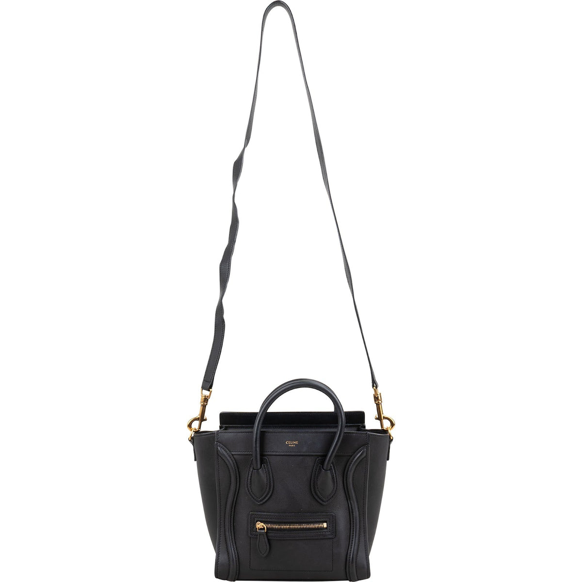 Celine Black Calfskin Leather Luggage Handbag