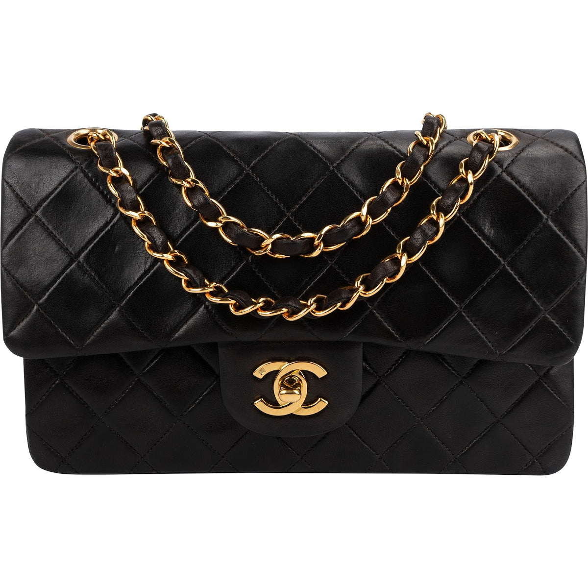 Chanel Quilted Lambskin 24K Gold Small Double Flap Shoulder Bag