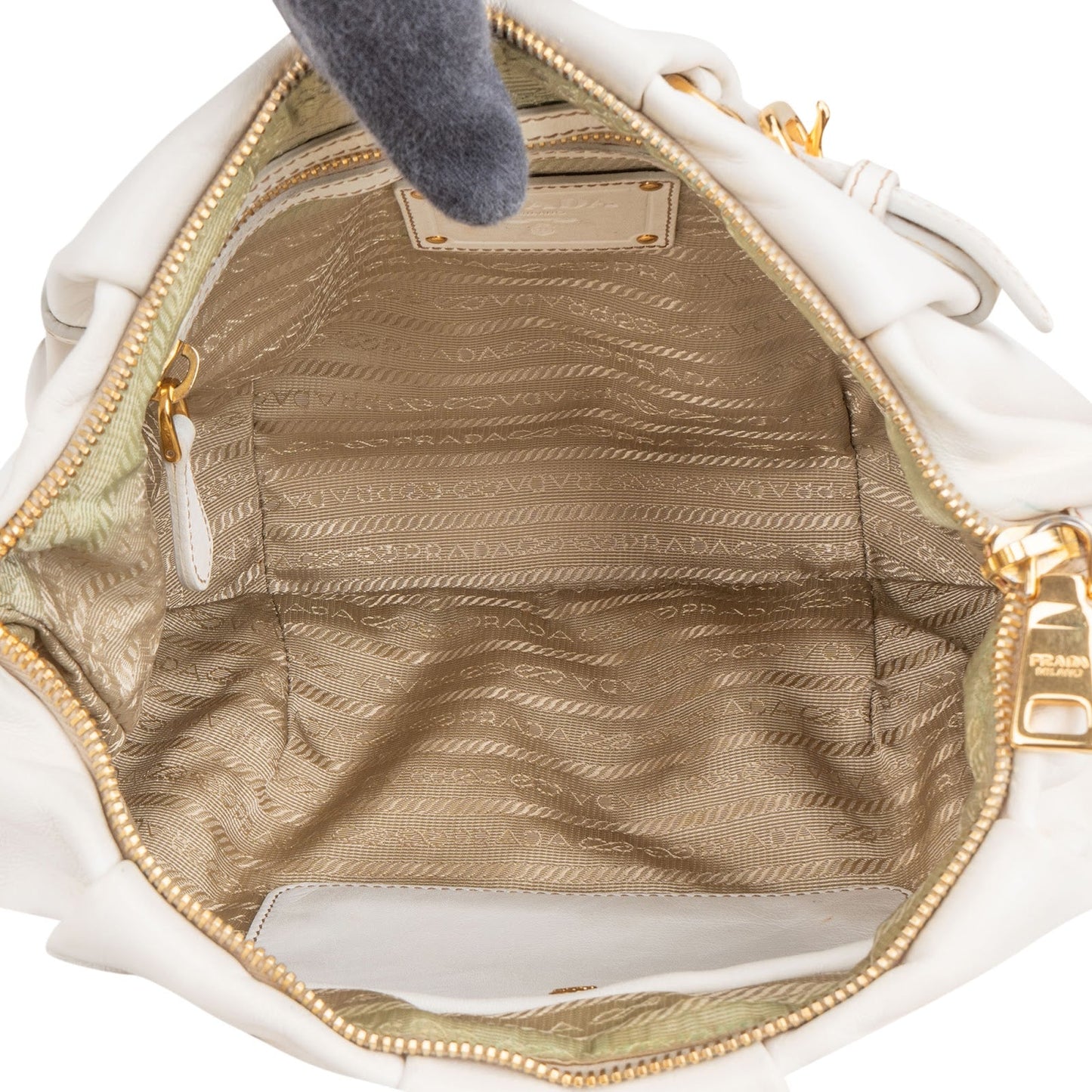 Prada White Soft Calf Leather Ruched Shoulder Bag