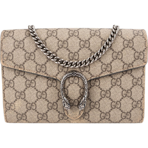 Gucci Monogram GG Supreme Canvas Dionysus Wallet On Chain Crossbody Bag
