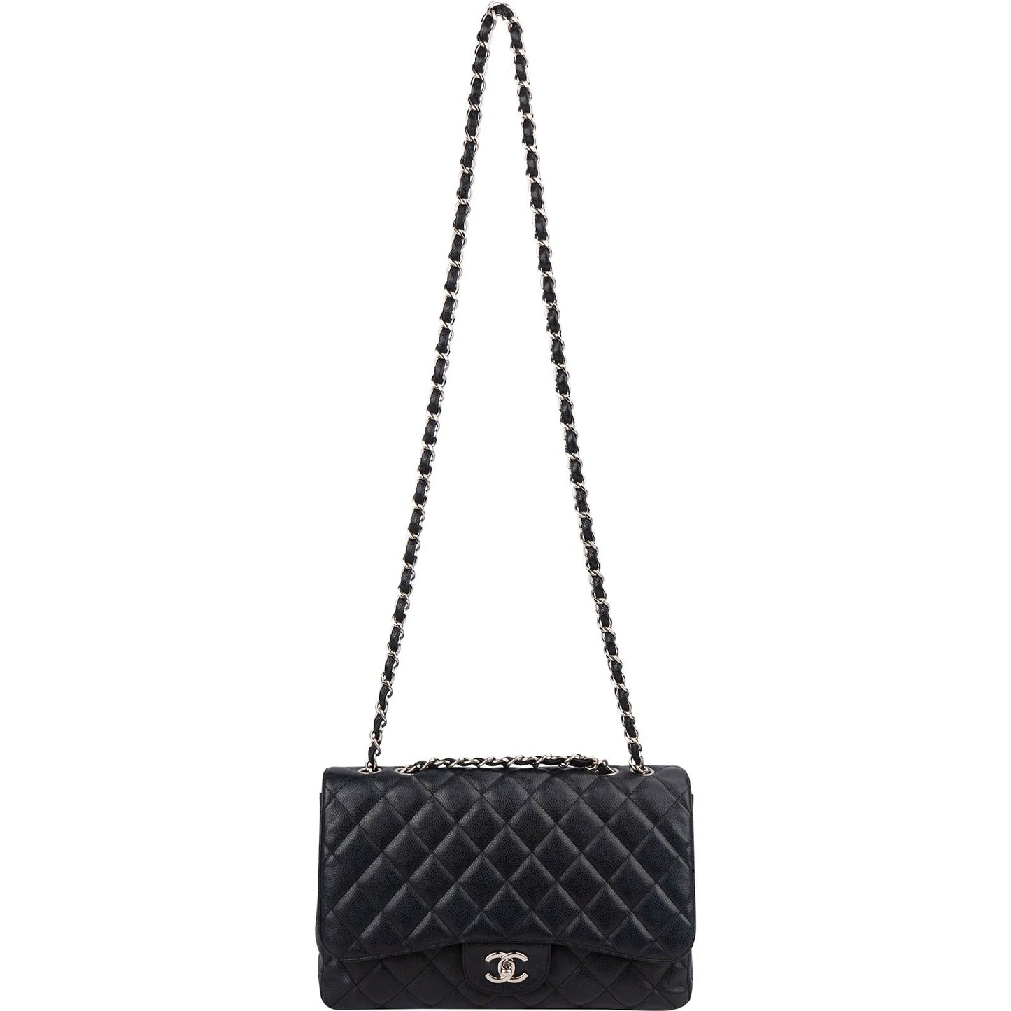 Chanel Quilted Caviar Leather Palladium Jumbo Single Flap Crossbody Bag