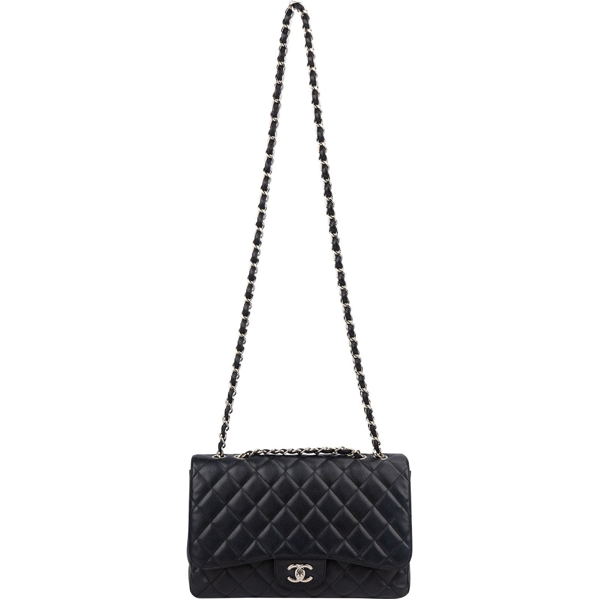 Chanel Quilted Caviar Leather Palladium Jumbo Single Flap Crossbody Bag