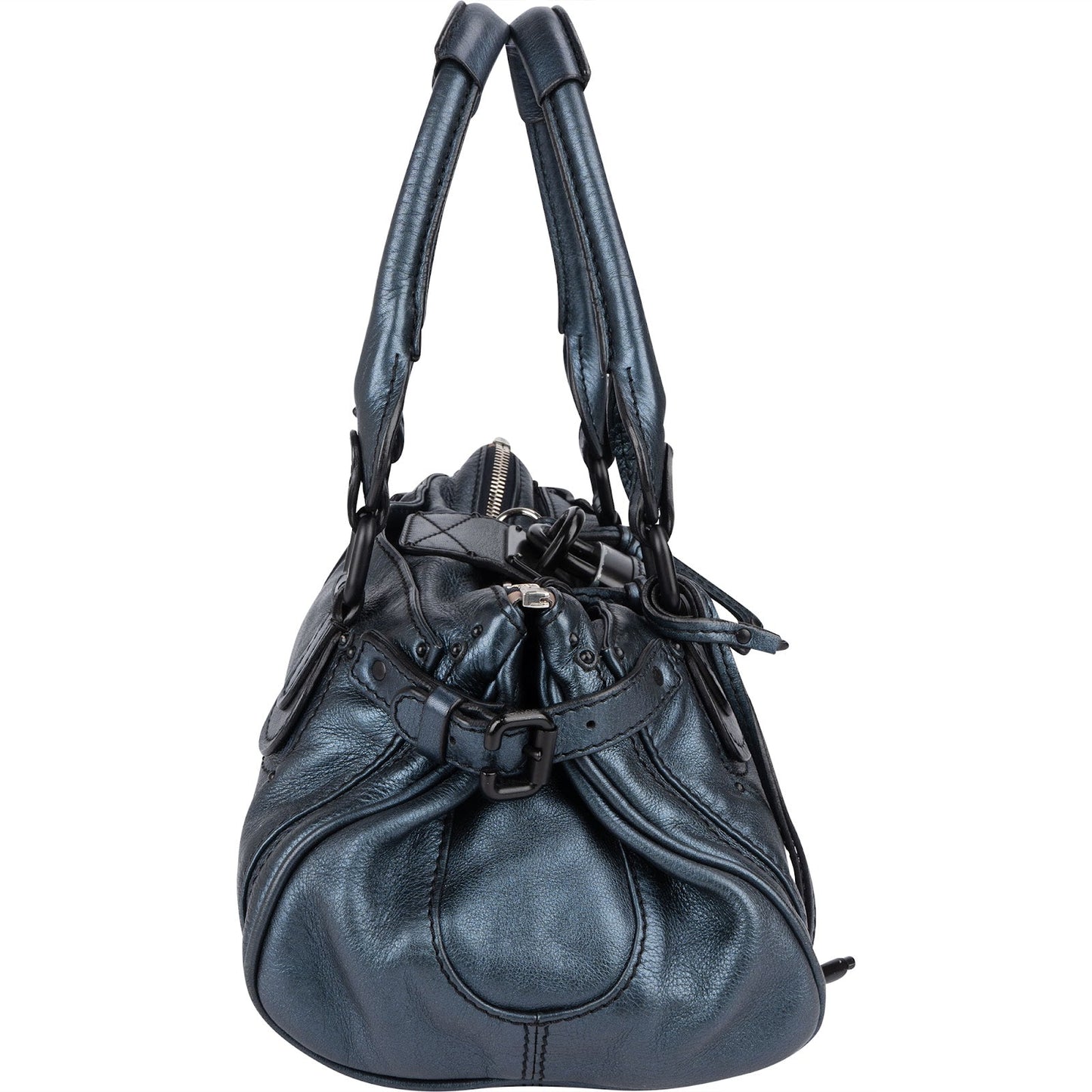 Chloé Blue Metallic Leather Paddington Satchel Handbag