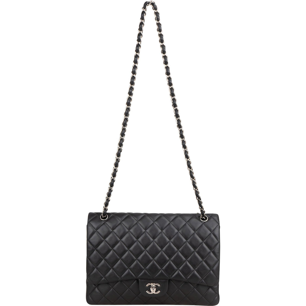 Chanel Quilted Lambskin Palladium Maxi Single Flap Crossbody Bag