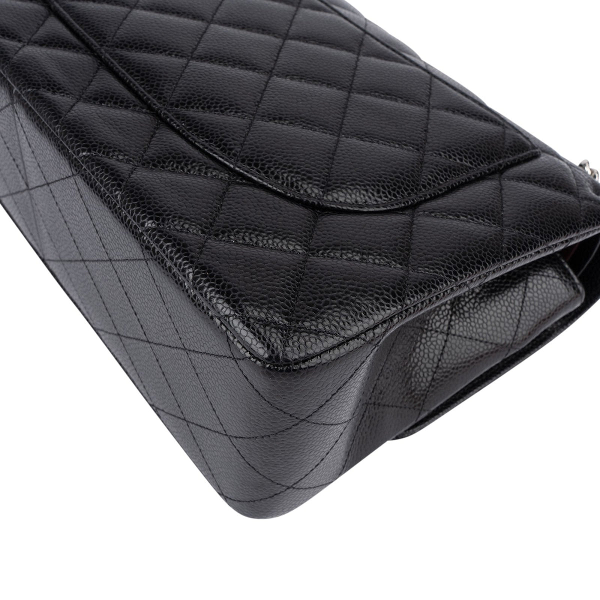 Chanel Quilted Caviar Leather Palladium Jumbo Double Flap Crossbody Bag