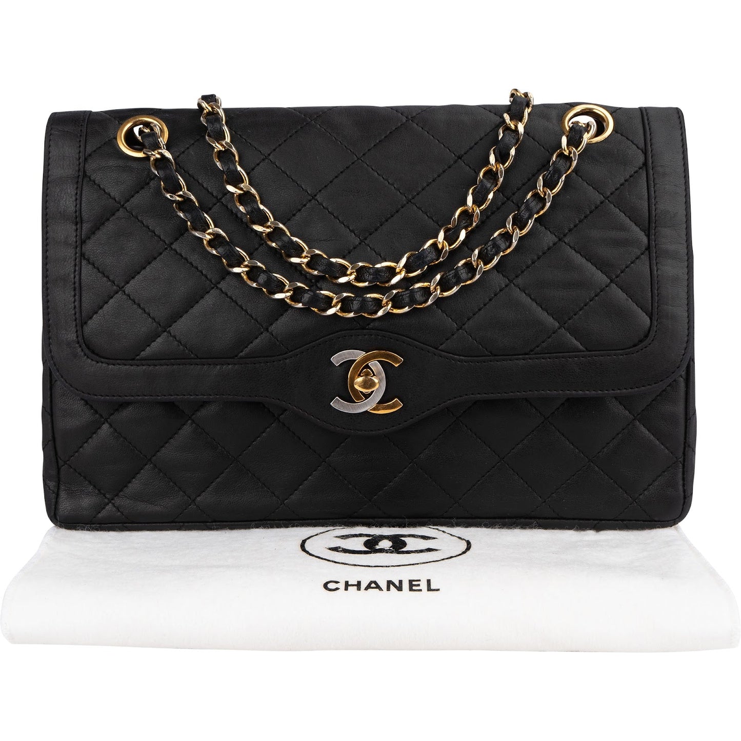 Chanel Quilted Lambskin Bicolor Double Flap Shoulder Bag