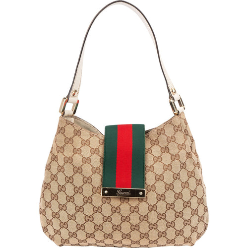 Gucci Monogram GG Canvas Web Hobo Shoulder Bag