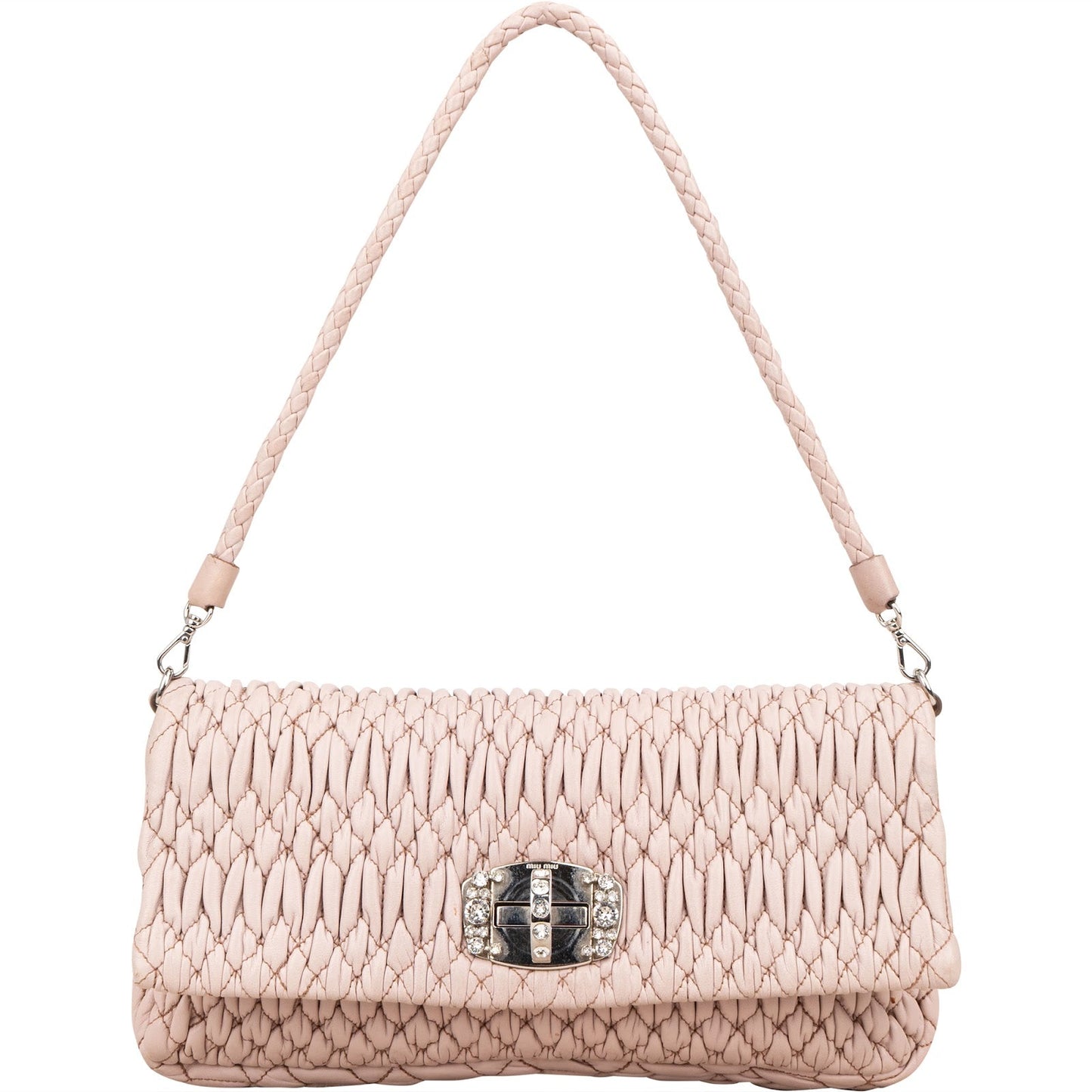 Miu Miu Matelassé Nappa Leather Crystal Flap Shoulder Bag