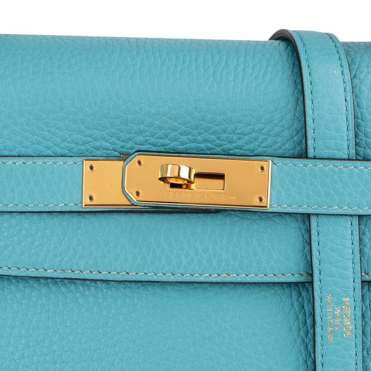 Hermès Taurillon Clemence Leather Gold Kelly 32 Handbag Blue Saint-Cyr